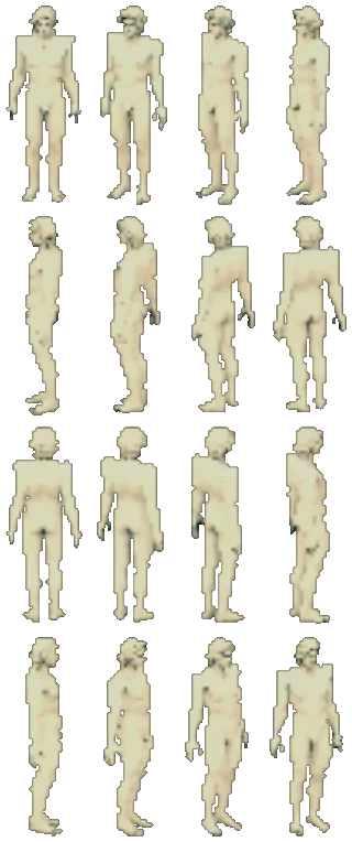 The body the game gives to the damned, turning on itself: sixteen views rendered from the game itself.