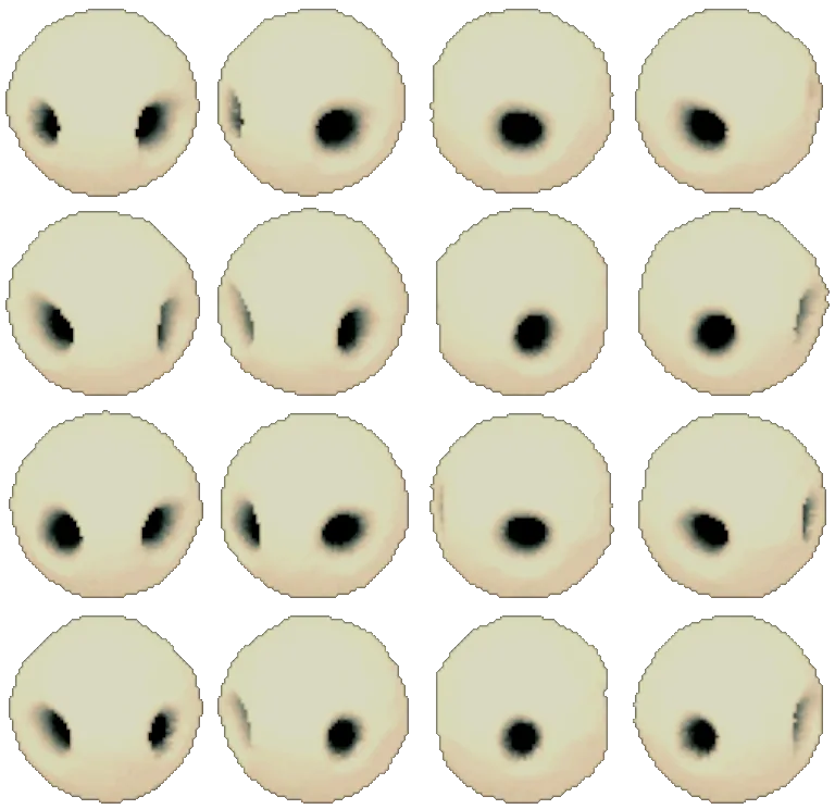 Lead bead, turning on itself: sixteen views rendered from the game itself.