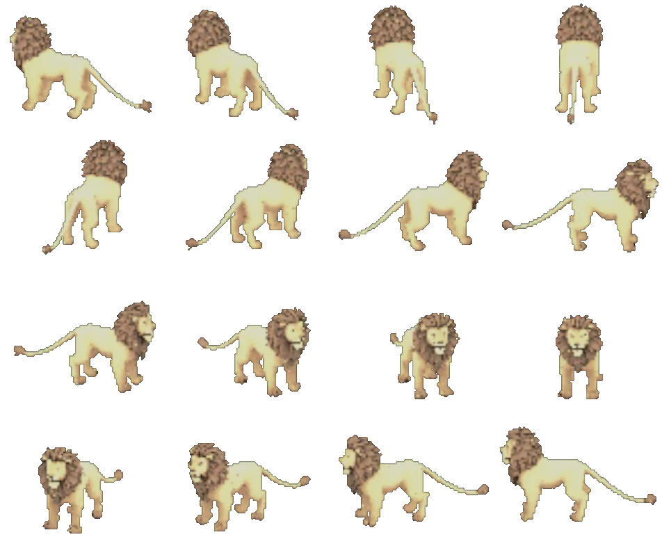 The Lion, turning on itself: sixteen views rendered from the game itself.