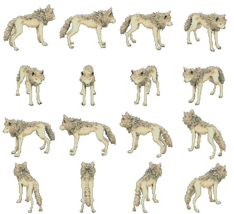 The She Wolf, turning on itself: sixteen views rendered from the game itself.