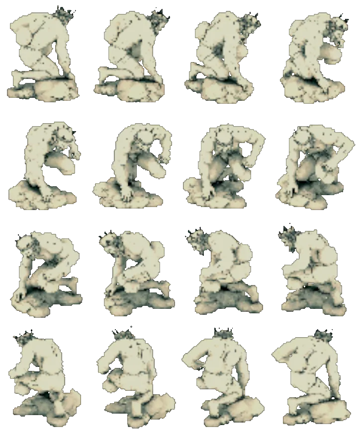 Minos, turning on itself: sixteen views rendered from the game itself.