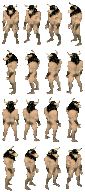 The Minotaur, turning on itself: sixteen views rendered from the game itself.