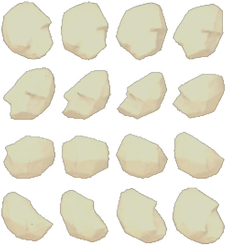 Gold from the holes, turning on itself: sixteen views rendered from the game itself.